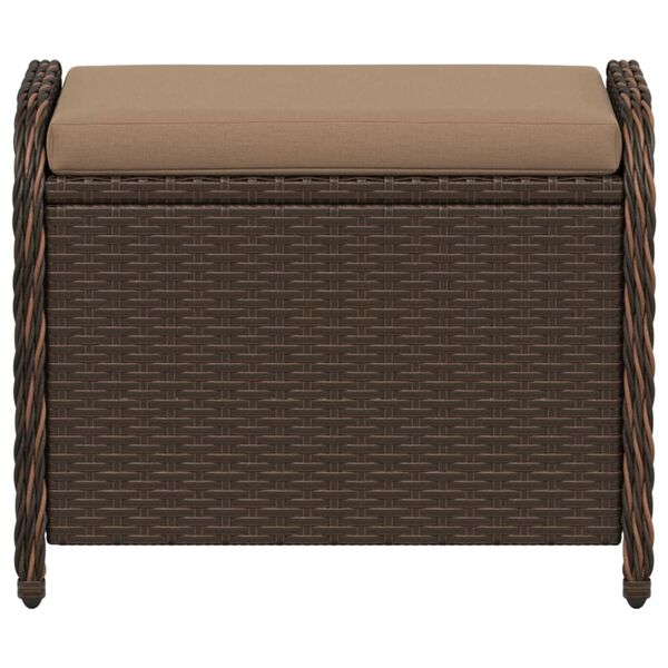 vidaXL Garden Stool with Cushion Brown 58x46x46 cm Poly Rattan