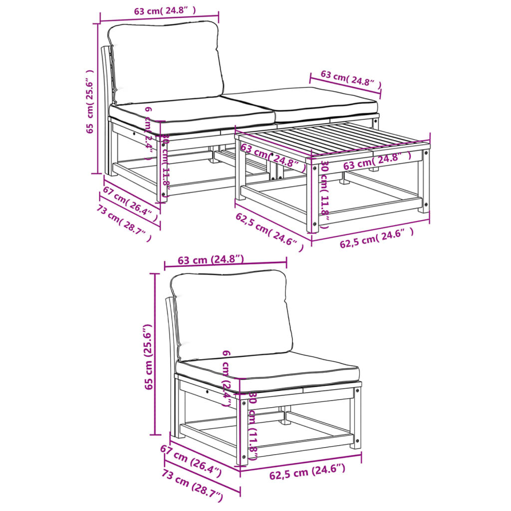 vidaXL 4 Piece Garden Lounge Set with Cushions Solid Wood Acacia
