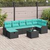 vidaXL Sofa Set with Cushion Manual Black and Turquoise Poly Rattan
