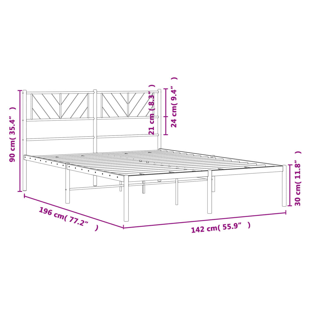 vidaXL Metal Bed Frame without Mattress with Headboard White 135x190cm