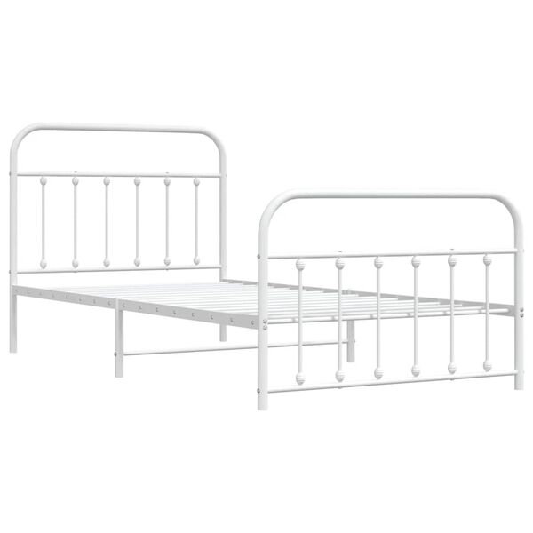 vidaXL Metal Bed Frame without Mattress with Footboard White 100x200cm