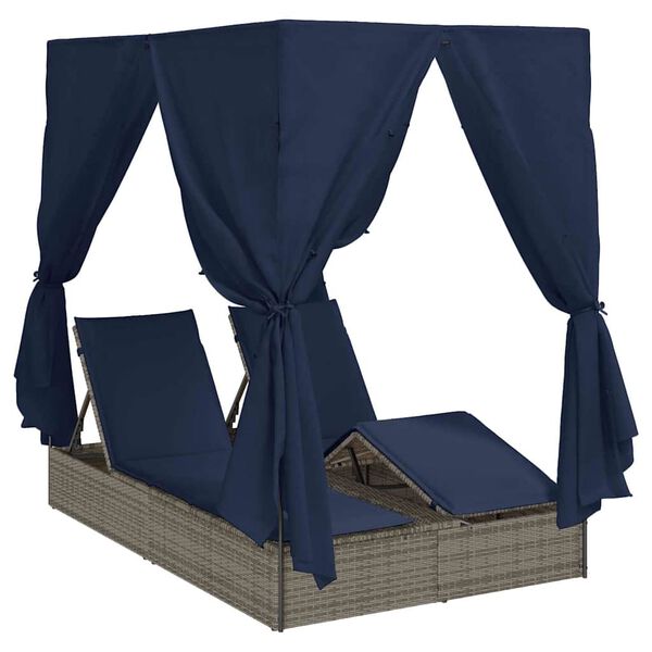 vidaXL Double Sun Lounger with Roof Grey 205 x 129 x 200 cm PE rattan