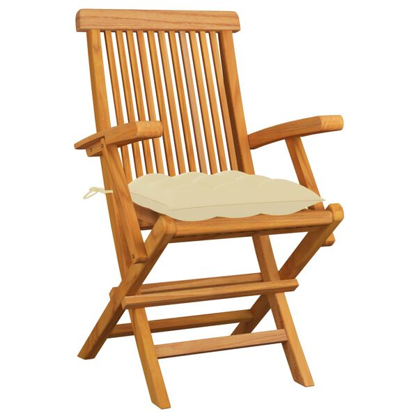 vidaXL Garden Chairs with Cream White Cushions 3 pcs Solid Teak Wood