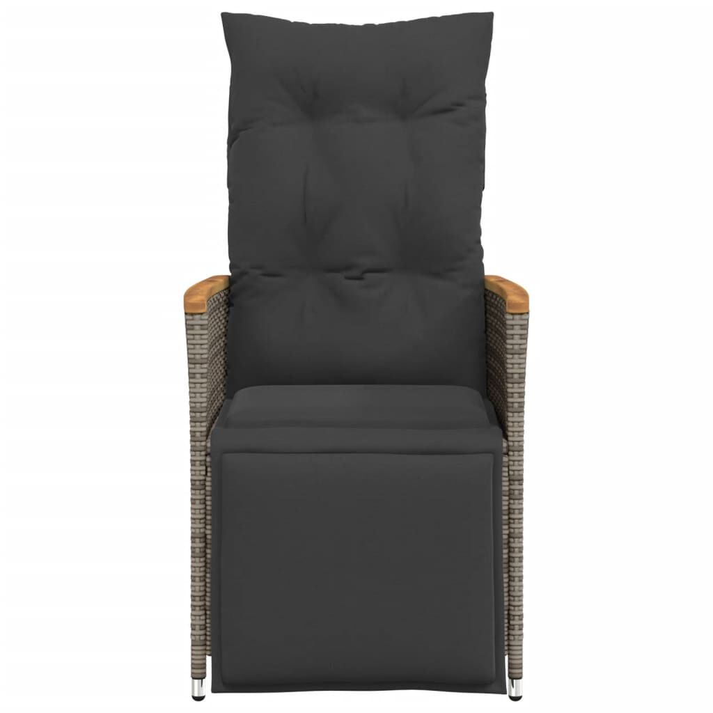 vidaXL Reclining Garden Chair with Cushions Grey Poly Rattan