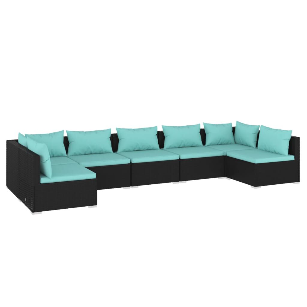 vidaXL 7 Piece Garden Lounge Set with Cushions Poly Rattan Black