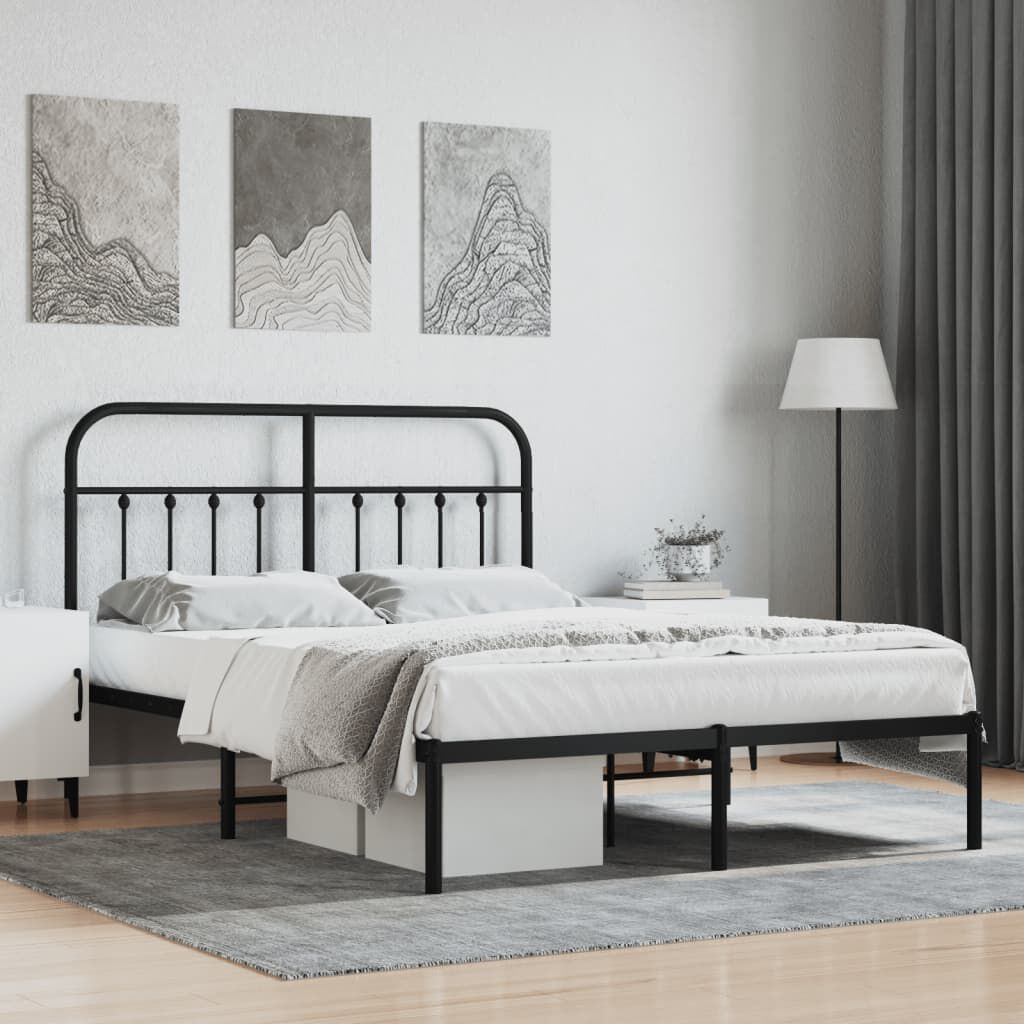 vidaXL Metal Bed Frame without Mattress with Headboard Black 150x200cm