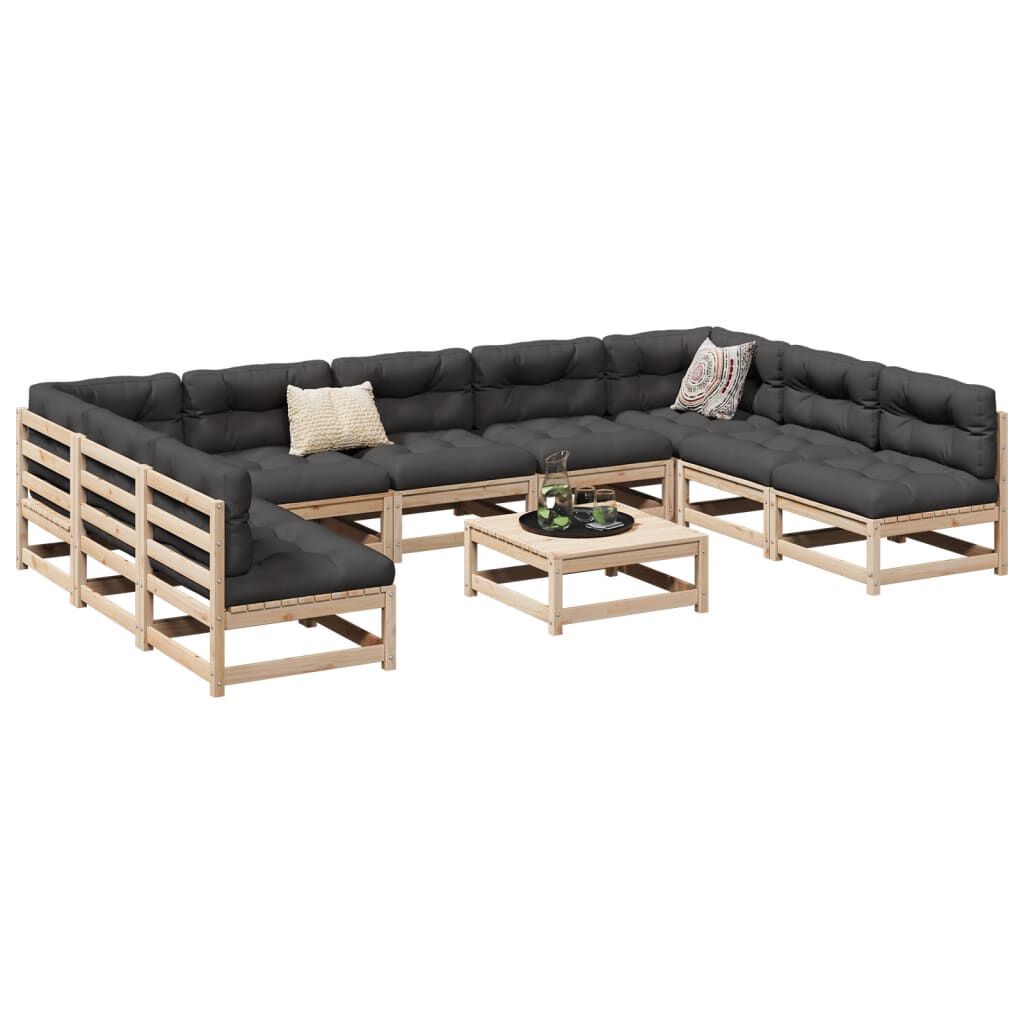 vidaXL 10 Piece Garden Sofa Set with Cushions Solid Wood Pine