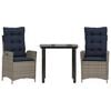 vidaXL 3 Piece Garden Dining Set with Cushions Grey Poly Rattan