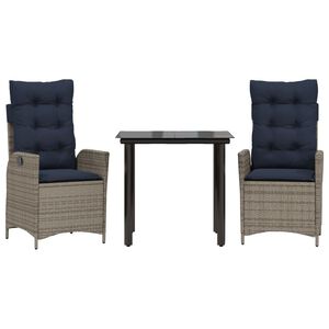 vidaXL 3 Piece Garden Dining Set with Cushions Grey Poly Rattan
