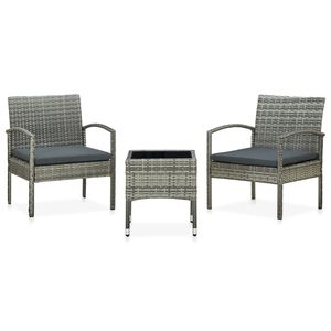 vidaXL 3 Piece Bistro Set with Cushions Poly Rattan Grey