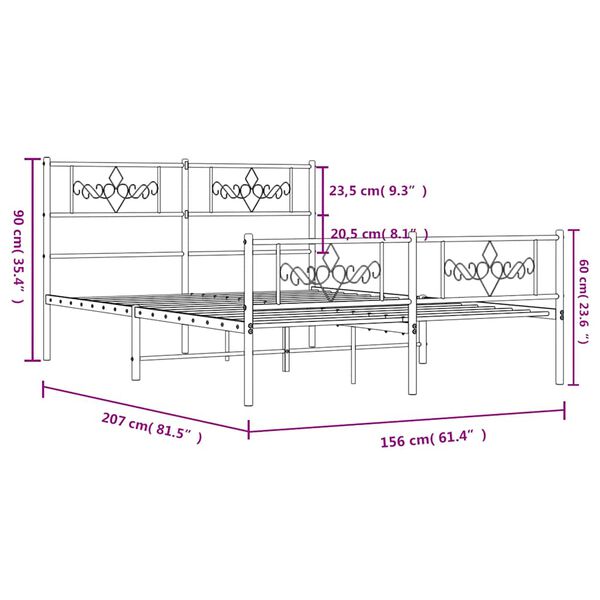 vidaXL Metal Bed Frame without Mattress with Footboard Black 150x200cm