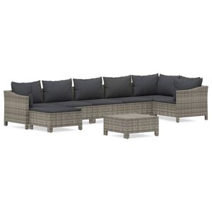 vidaXL 8 Piece Garden Lounge Set with Cushions Grey Poly Rattan
