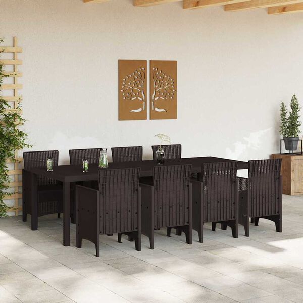 vidaXL Garden Dining Set 9 pcs Brown Polt rattan
