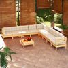 vidaXL 10 Piece Garden Lounge Set with Cream Cushions Solid Pinewood