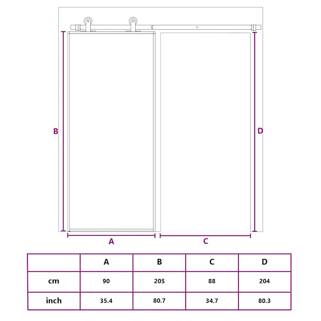 vidaXL Sliding Door ESG Glass and Aluminium 90x205 cm Black