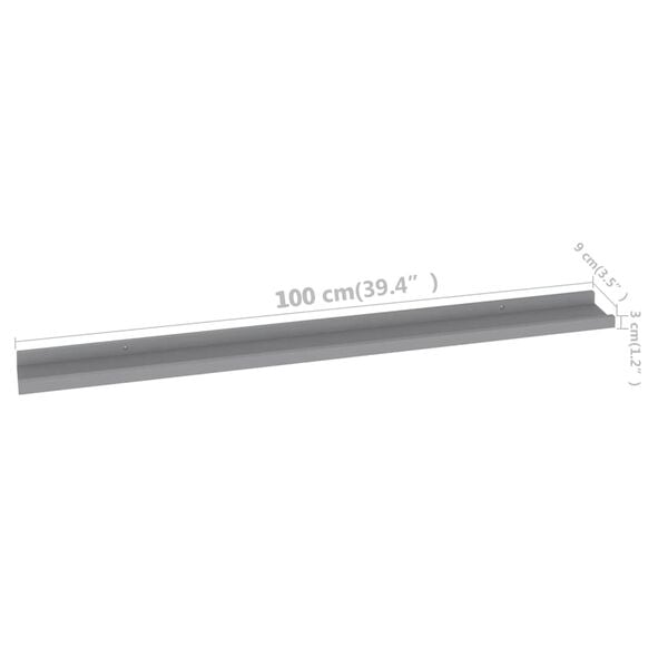 vidaXL Wall Shelves 2 pcs Grey 100x9x3 cm