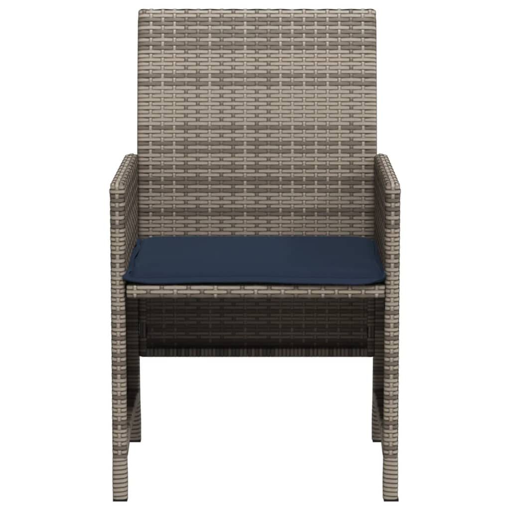 vidaXL 3 Piece Bistro Set with Cushions Grey Poly Rattan