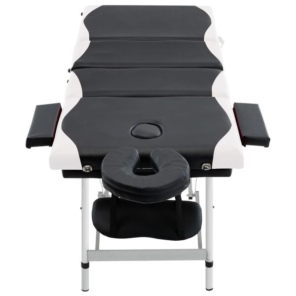vidaXL 4-Zone Foldable Massage Table Aluminium Black and White