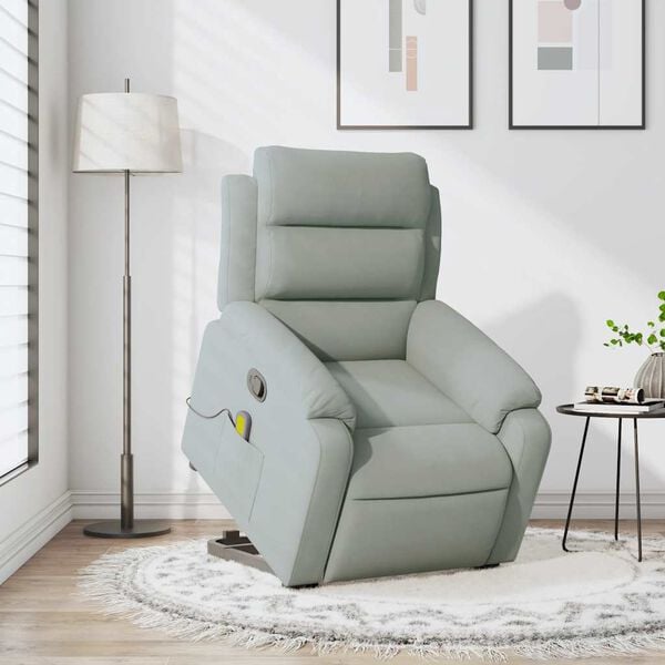 vidaXL Stand up Massage Recliner Chair Light Grey Velvet