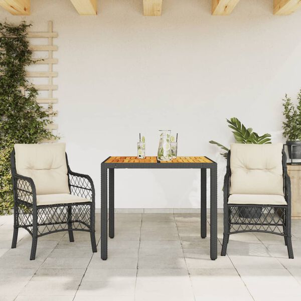 vidaXL 3 Piece Bistro Set with Cushions Black Poly Rattan