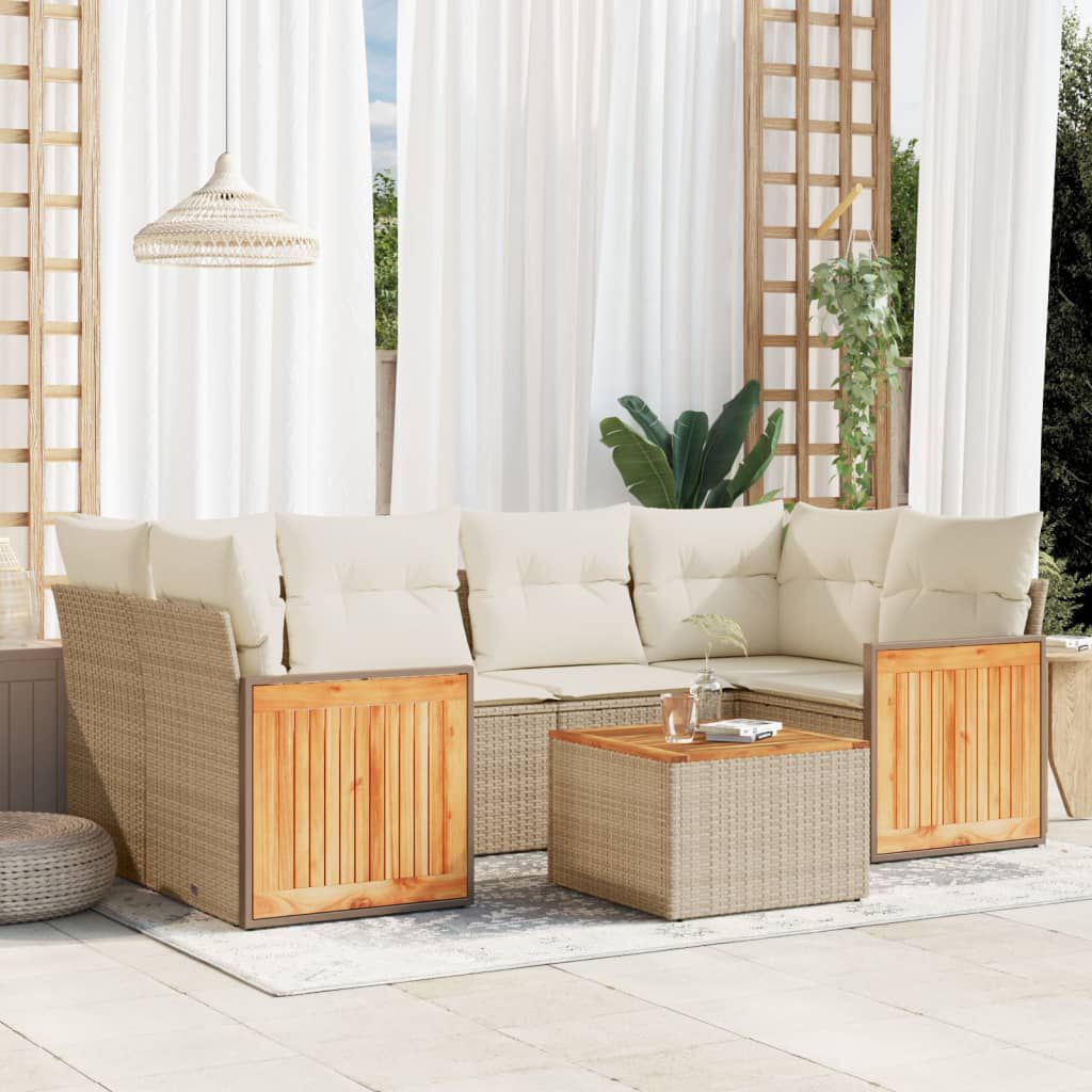 vidaXL 7 Piece Garden Sofa Set with Cushions Beige Poly Rattan