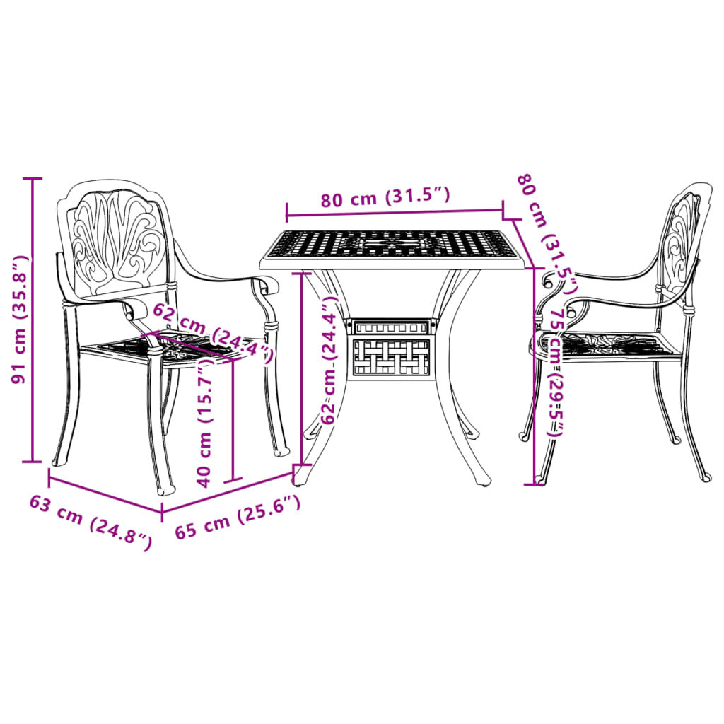 vidaXL 3 Piece Bistro Set White Cast Aluminium