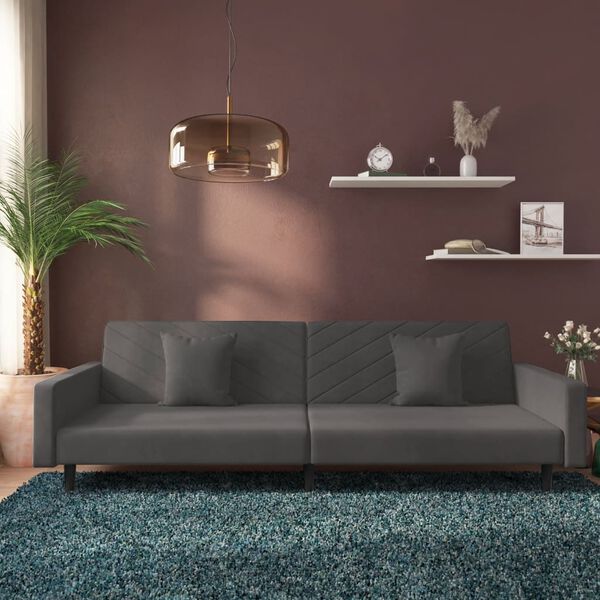 vidaXL 2-Seater Sofa Bed with Two Pillows Dark Grey Velvet