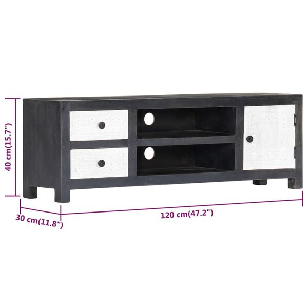 vidaXL Hand Carved TV Cabinet Grey&White 120x30x40 cm Solid Wood Mango