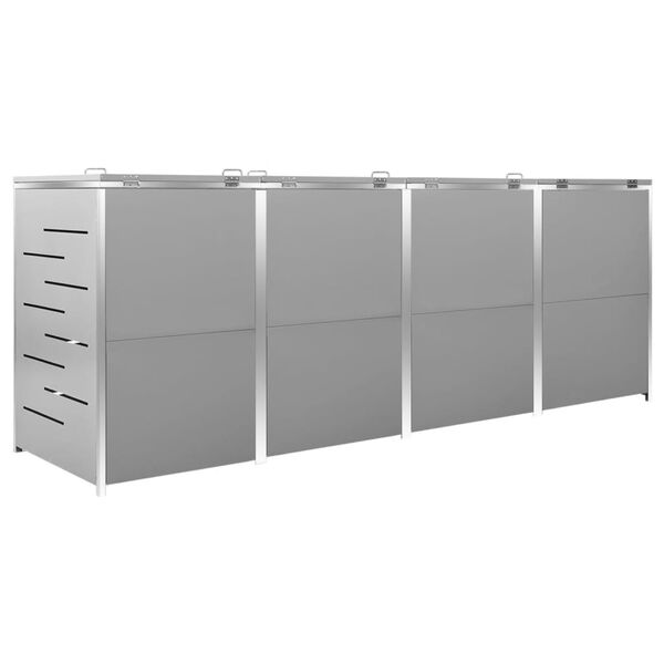 vidaXL Quadruple Wheelie Bin Shed 276.5x77.5x112.5 cm Stainless Steel