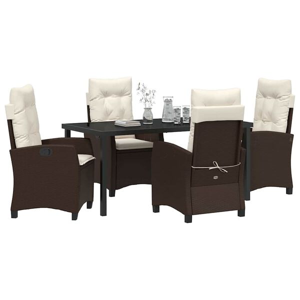 vidaXL Garden Dining Set with Cushion 5 pcs Brown Poly Rattan