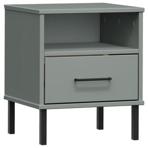 vidaXL Bedside Cabinet with Metal Legs Grey Solid Wood Pine OSLO