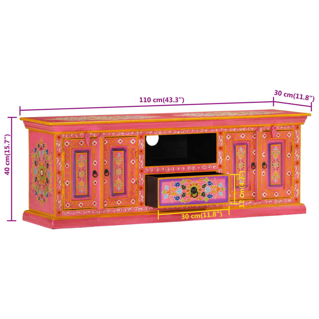vidaXL TV Cabinet Pink 110x30x40 cm Solid Wood Mango