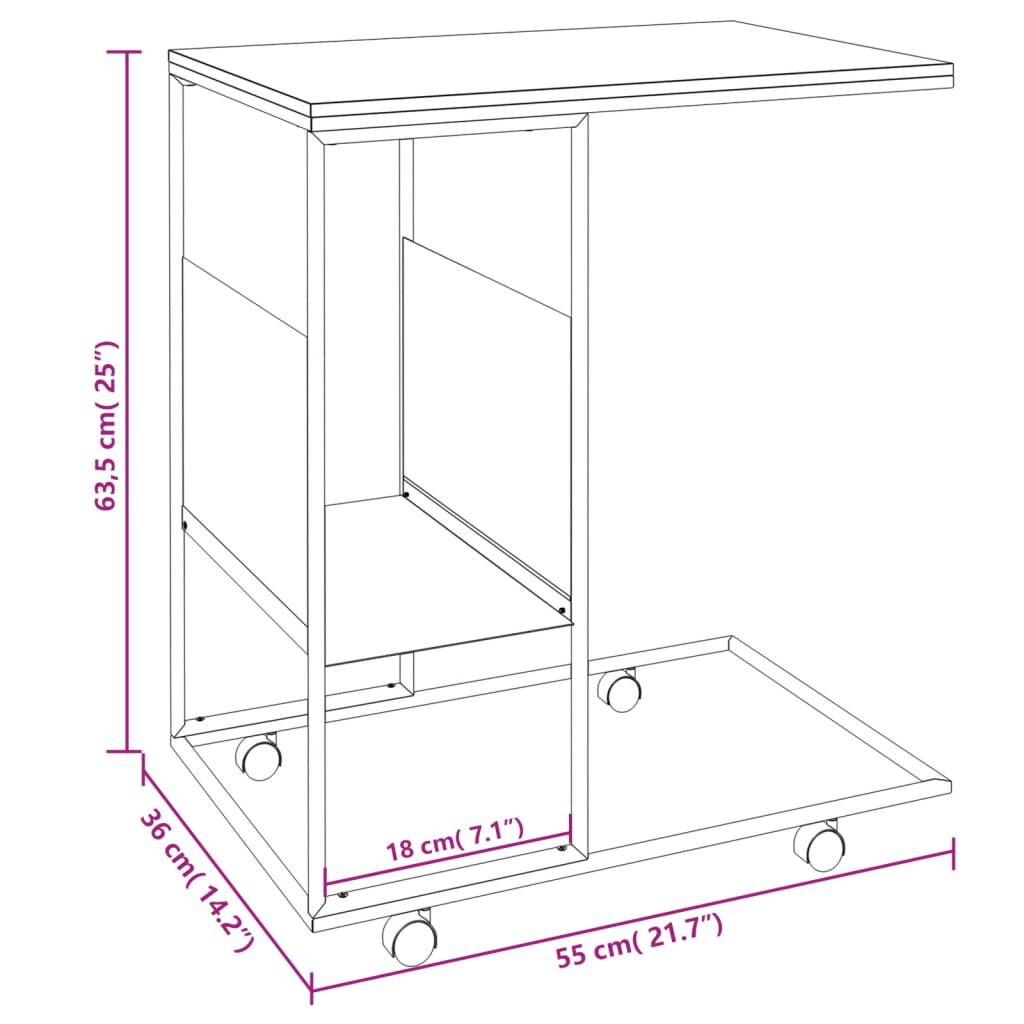 vidaXL Side Table with Wheels Black 55x36x63.5 cm Engineered Wood
