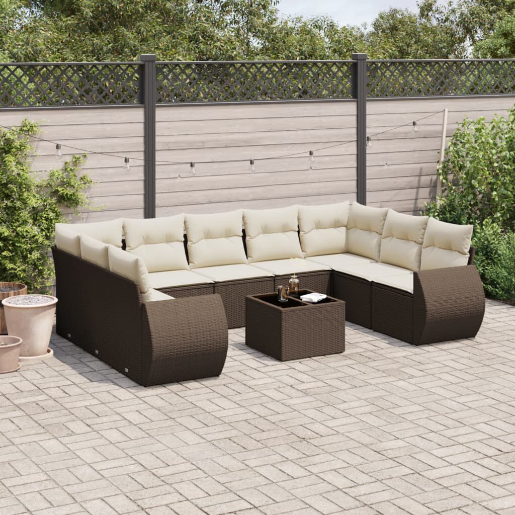 vidaXL 10 Piece Garden Sofa Set with Cushions Brown Poly Rattan