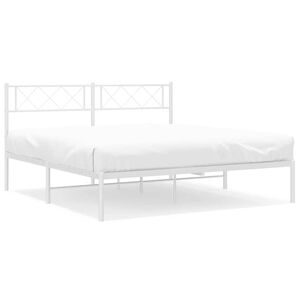 vidaXL Metal Bed Frame without Mattress with Headboard White 135x190cm