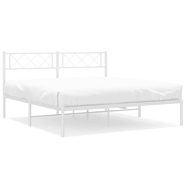 vidaXL Metal Bed Frame without Mattress with Headboard White 135x190cm