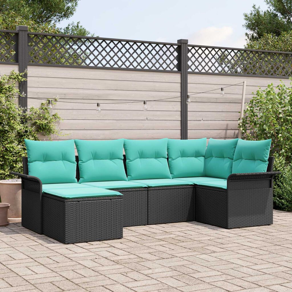 vidaXL 6 Piece Garden Sofa Set with Cushions Black Poly Rattan