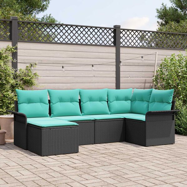 vidaXL 6 Piece Garden Sofa Set with Cushions Black Poly Rattan