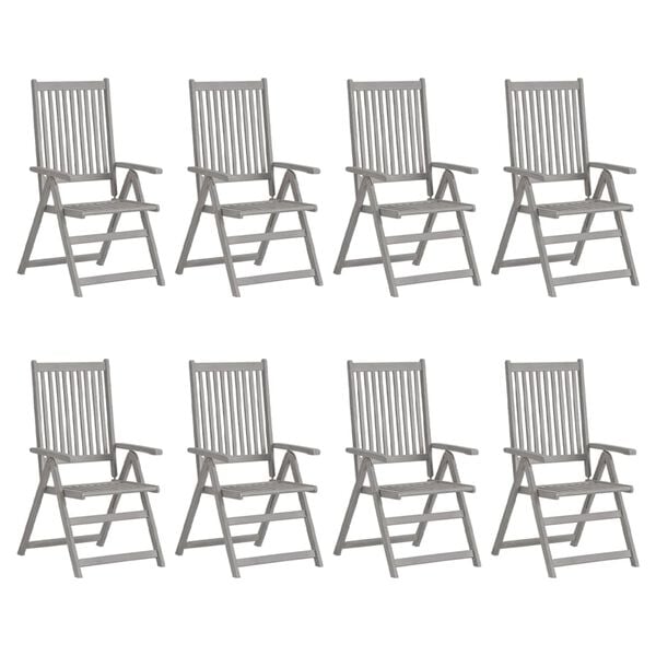 vidaXL Garden Reclining Chairs with Cushions 8 pcs Grey Wood Acacia