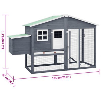 vidaXL Chicken Coop with Nest Box Grey and White Solid Fir Wood