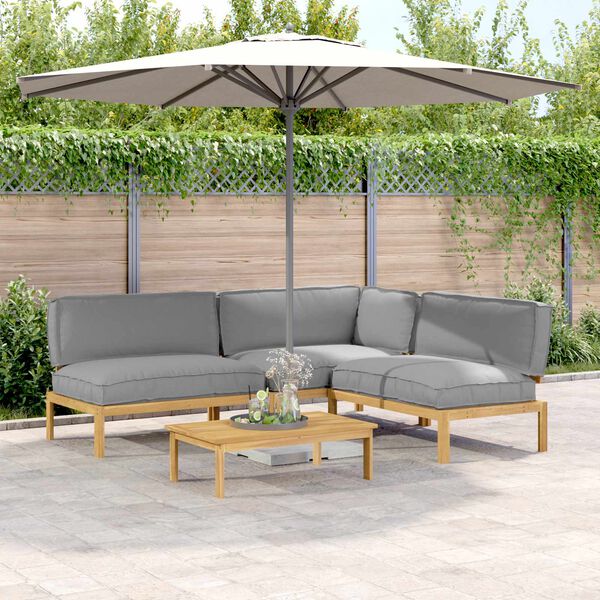 vidaXL Sofa Set with Cushion Plain Manual 4 pcs Grey Solid Acacia Wood