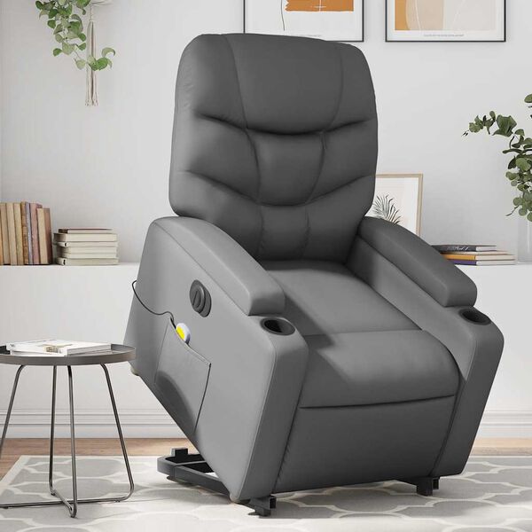 vidaXL Electric Stand up Massage Recliner Chair Grey Faux Leather