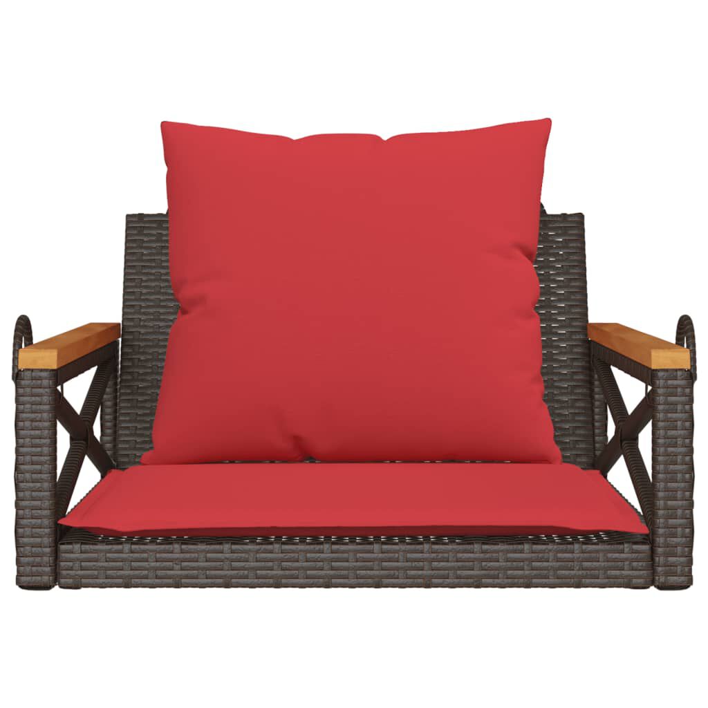 vidaXL Swing Bench with Cushions Brown 63x62x40 cm Poly Rattan