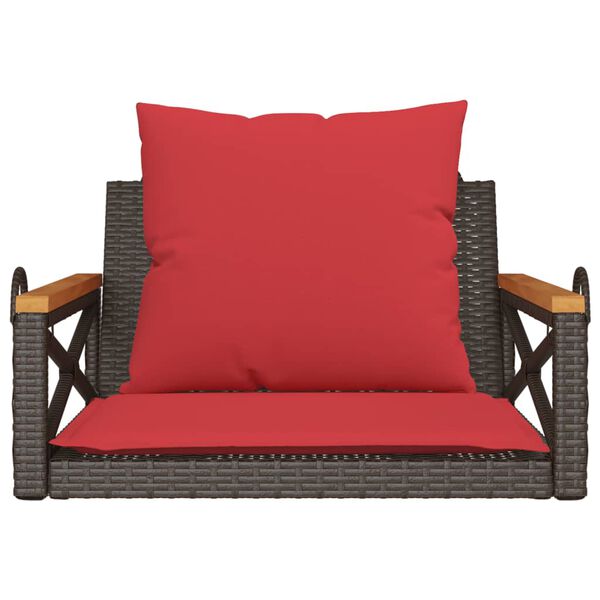 vidaXL Swing Bench with Cushions Brown 63x62x40 cm Poly Rattan