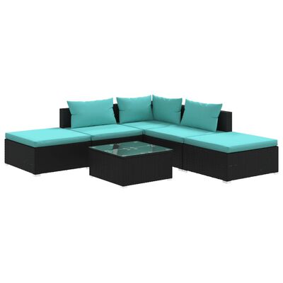 vidaXL 6 Piece Garden Lounge Set with Cushions Poly Rattan Black