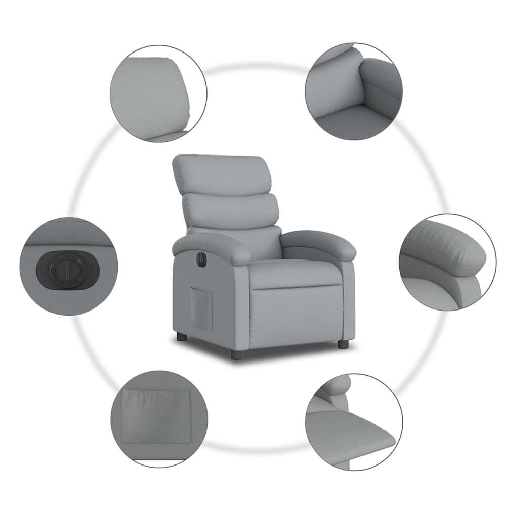 vidaXL Electric Recliner Chair Light Grey Fabric