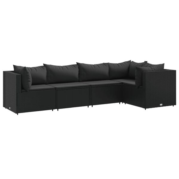 vidaXL 5 Piece Garden Lounge Set with Cushions Black Poly Rattan