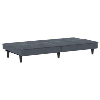 vidaXL Sofa Bed with Cup Holders Dark Grey Velvet