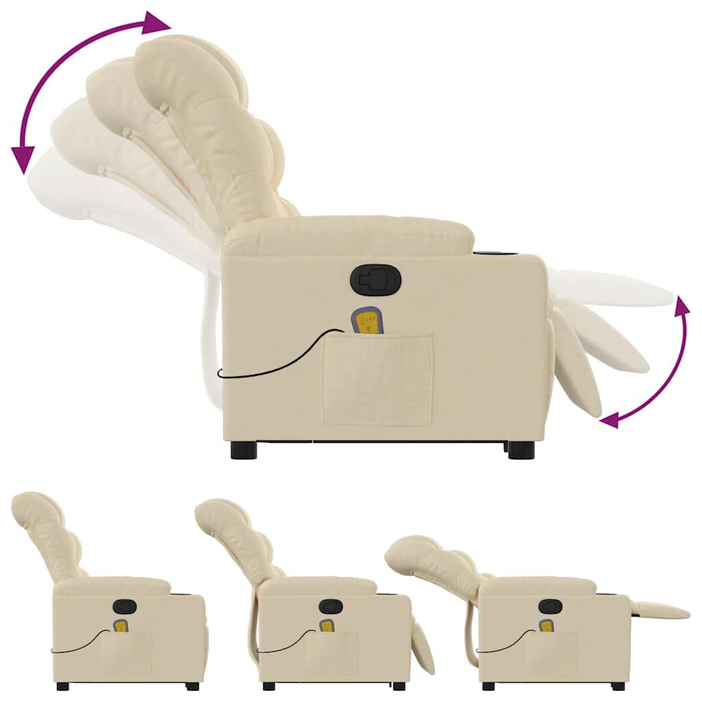 vidaXL Stand up Massage Recliner Chair Cream Fabric