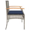 vidaXL Garden Bench with Cushion Grey Poly Rattan Acacia Wood